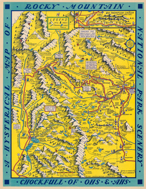 Vintage Map Reproduction: A Hysterical Map of Rocky Mountain National Park Scenery, Chockfull of Ohs & Ahs. By: The Lindgren Brothers, 1948 