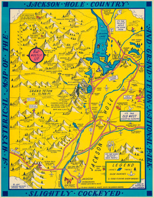 Vintage Map Reproduction: A Hysterical Map of the Jackson Hole Country and Grand Teton National Park Slightly Cockeyed. By: The Lindgren Brothers,1947