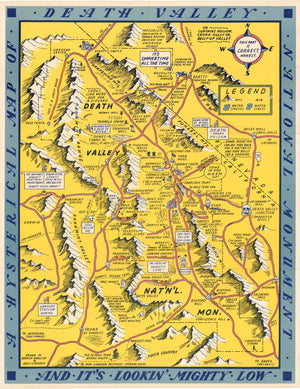 Vintage Map Reproduction: Hysterical Map of Death Valley National Monument and It's Lookin' Mighty Low. By: The Lindgren Brothers, 1948