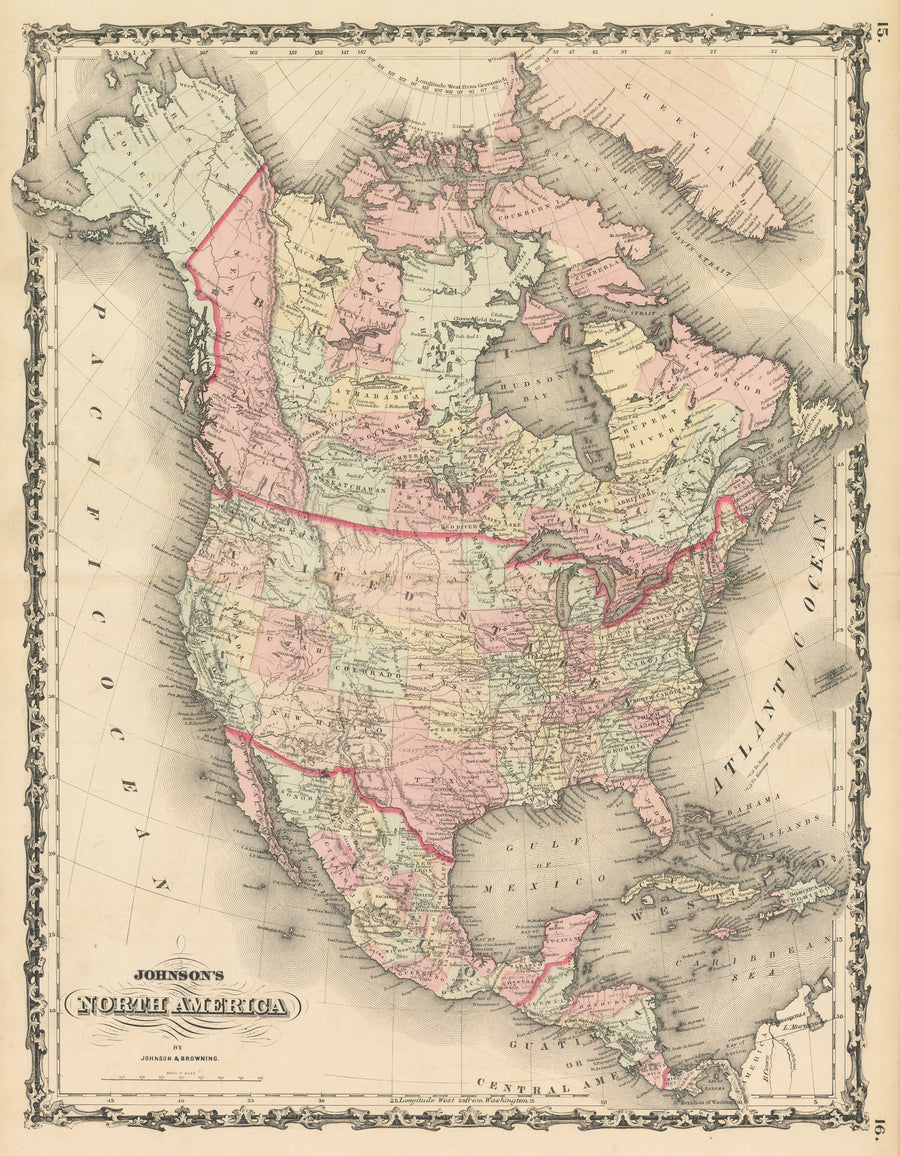 Vintage Map Print: Johnson's North America, 1861 