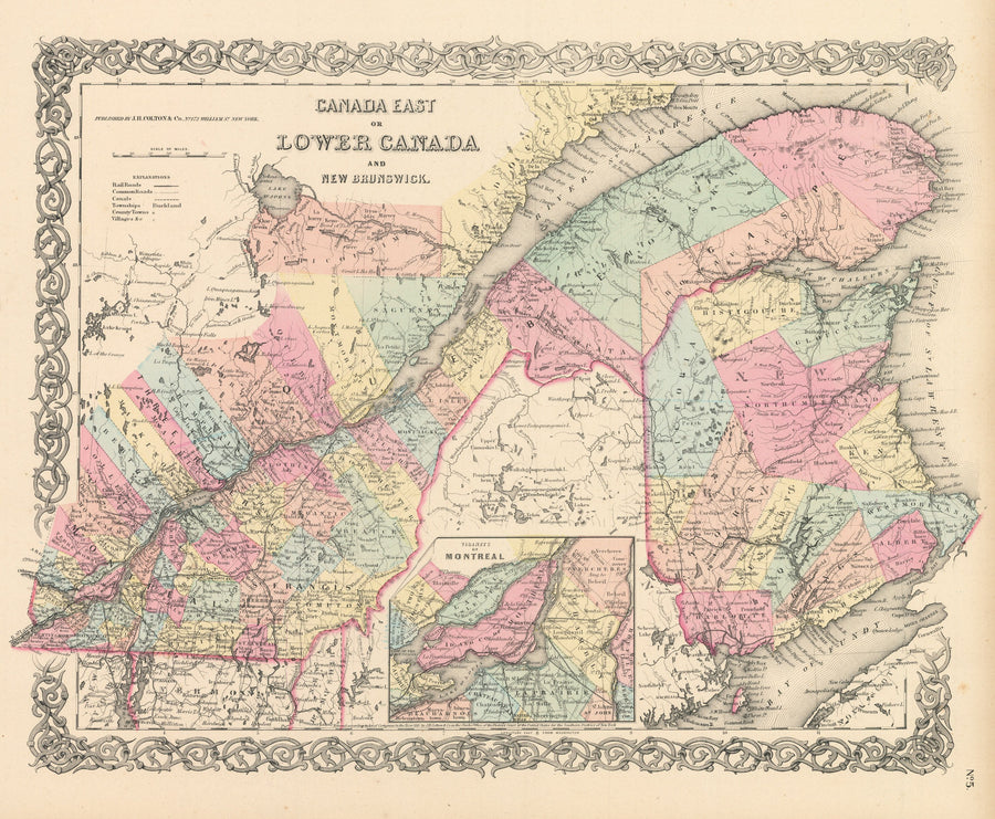 Vintage Map Print of Canada East of Lower Canada by: Joseph H. Colton, 1856 - Quebec & New Brunswick