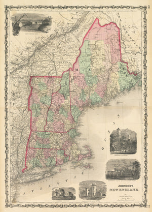 Vintage Map Print: Johnson's New England, 1861
