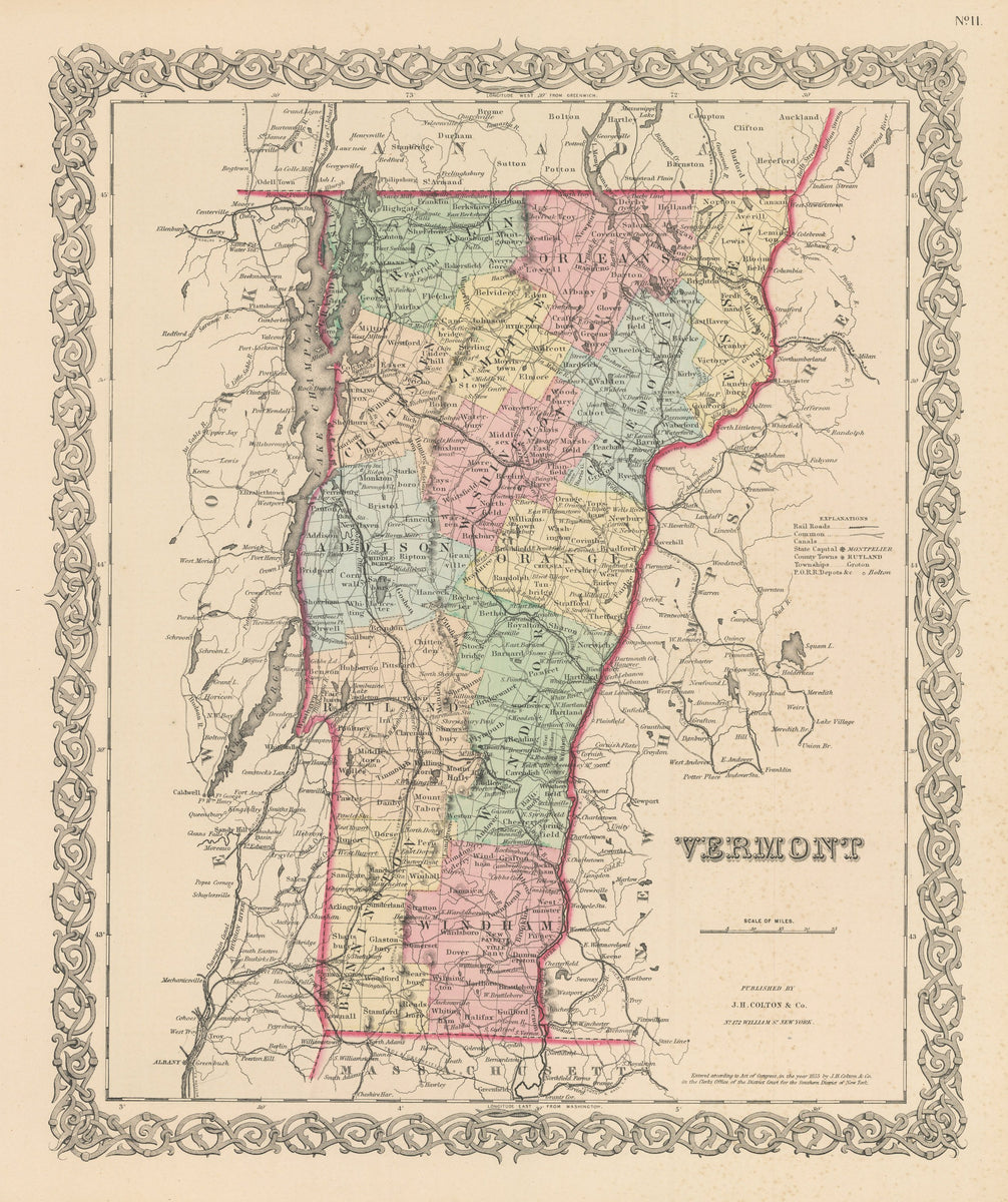 1856 Vermont – the Vintage Map Shop