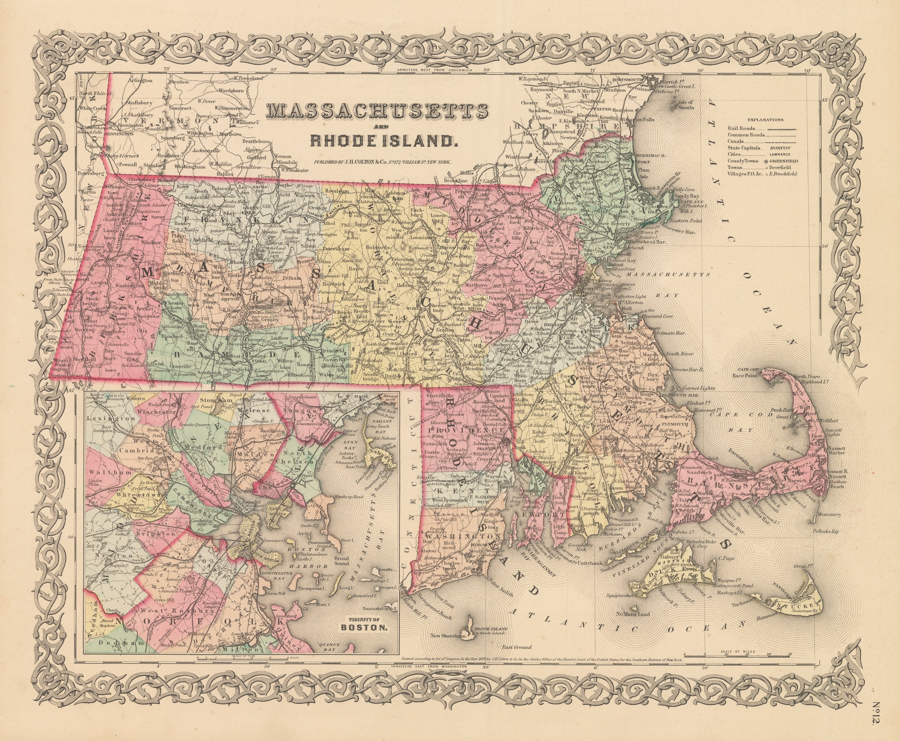 1856 Massachusetts and Rhode Island – the Vintage Map Shop