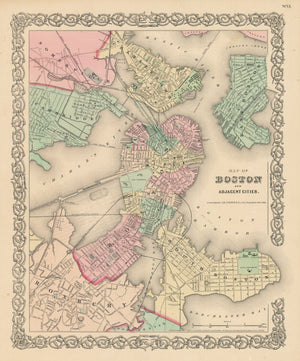 1856 Map of Boston and Adjacent Cities