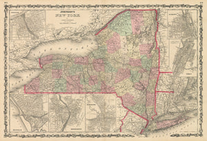 Vintage Map Print: New York State by: Johnson & Browning, 1861