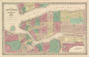 Vintage Map Print of New York and the Adjacent Cities by: Colton, 1856 