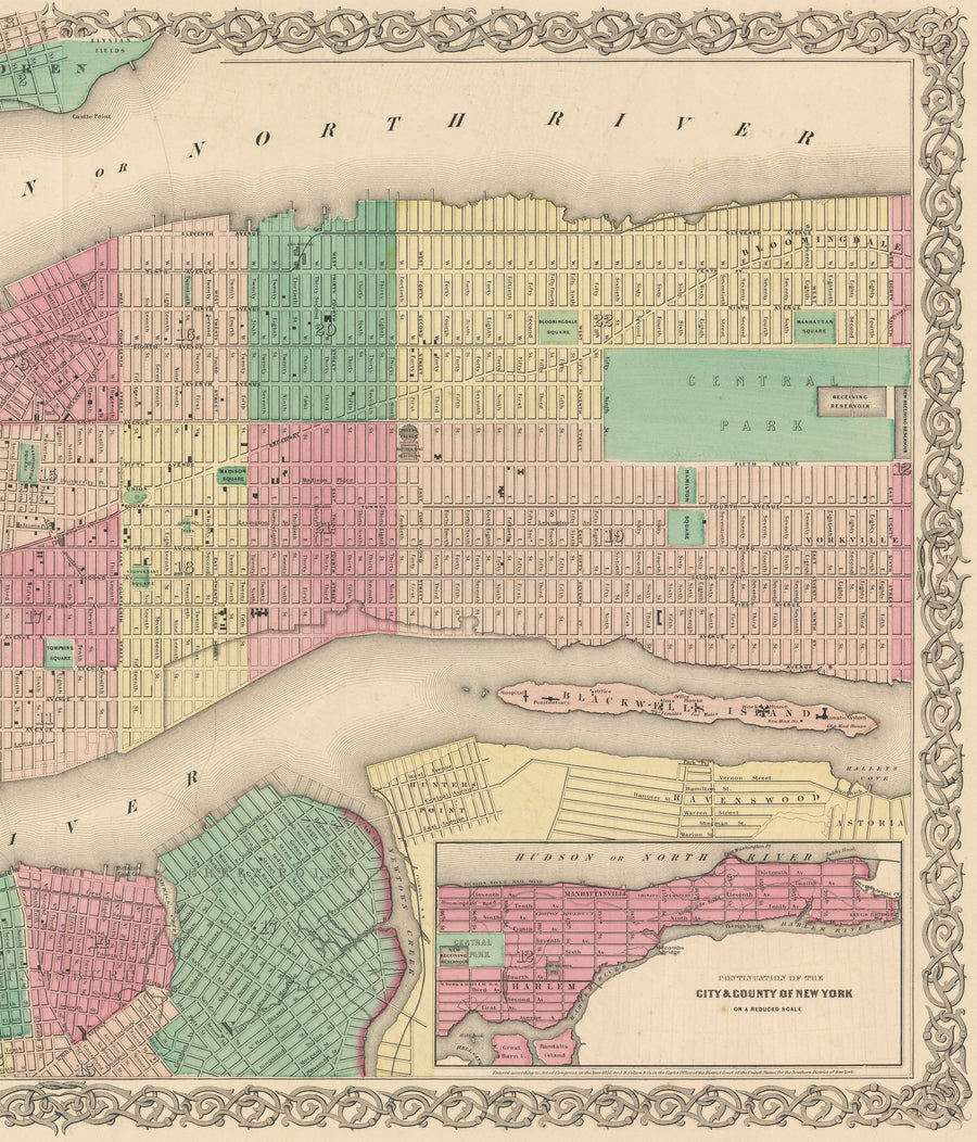 1861 Map of New York and the Adjacent Cities