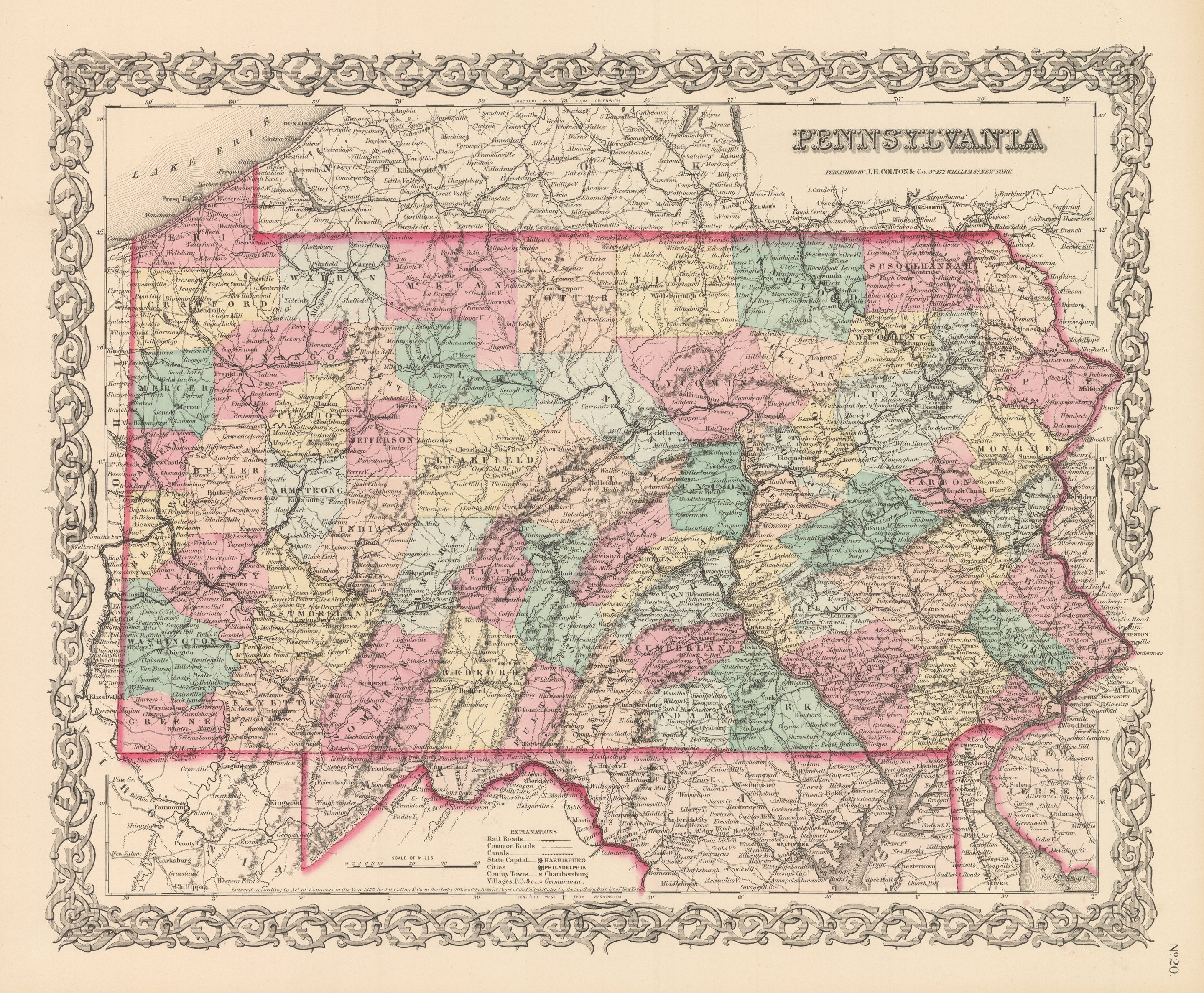 1856 Pennsylvania – the Vintage Map Shop