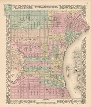 Vintage Map Print of Philadelphia by: Joseph H. Colton, 1856