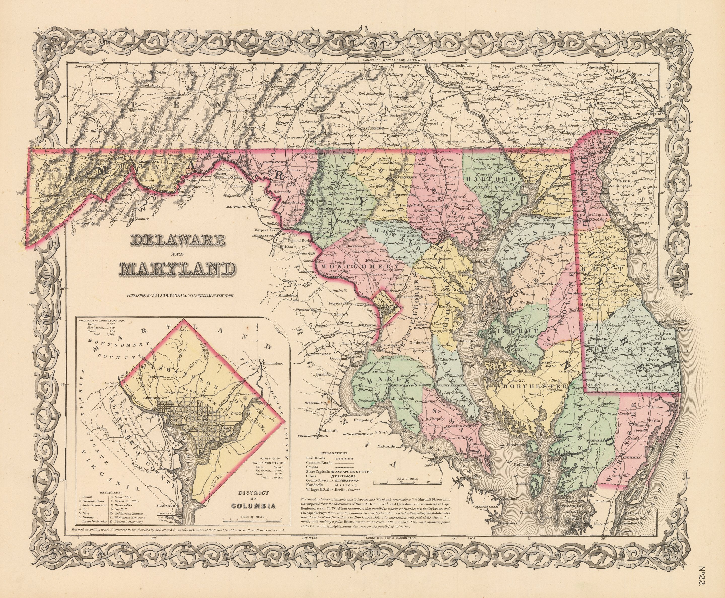洋書 THE PRINTED MAPS 1856 Delaware and Maryland – the Vintage Map Shop