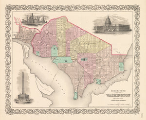 Vintage Map Print of Washington D.C. & Georgetown by: Colton, 1856