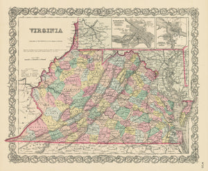 Vintage Map Print of Virginia by: Joseph H. Colton, 1856