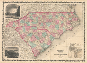Vintage Map Print: Johnson's North and South Carolina - Confederate States, 1862