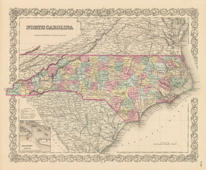 Vintage Map Print of North Carolina by: Joseph H. Colton, 1856