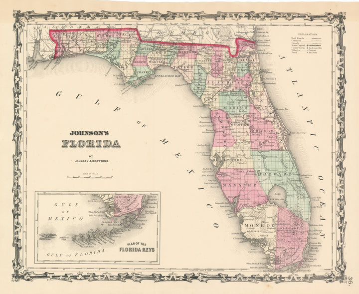 Vintage Map Print:  Johnson's Florida | Plan of the Florida Keys by: Johnson & Browning,1861