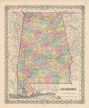 Vintage Map Print of Alabama by: Joseph H. Colton, 1856