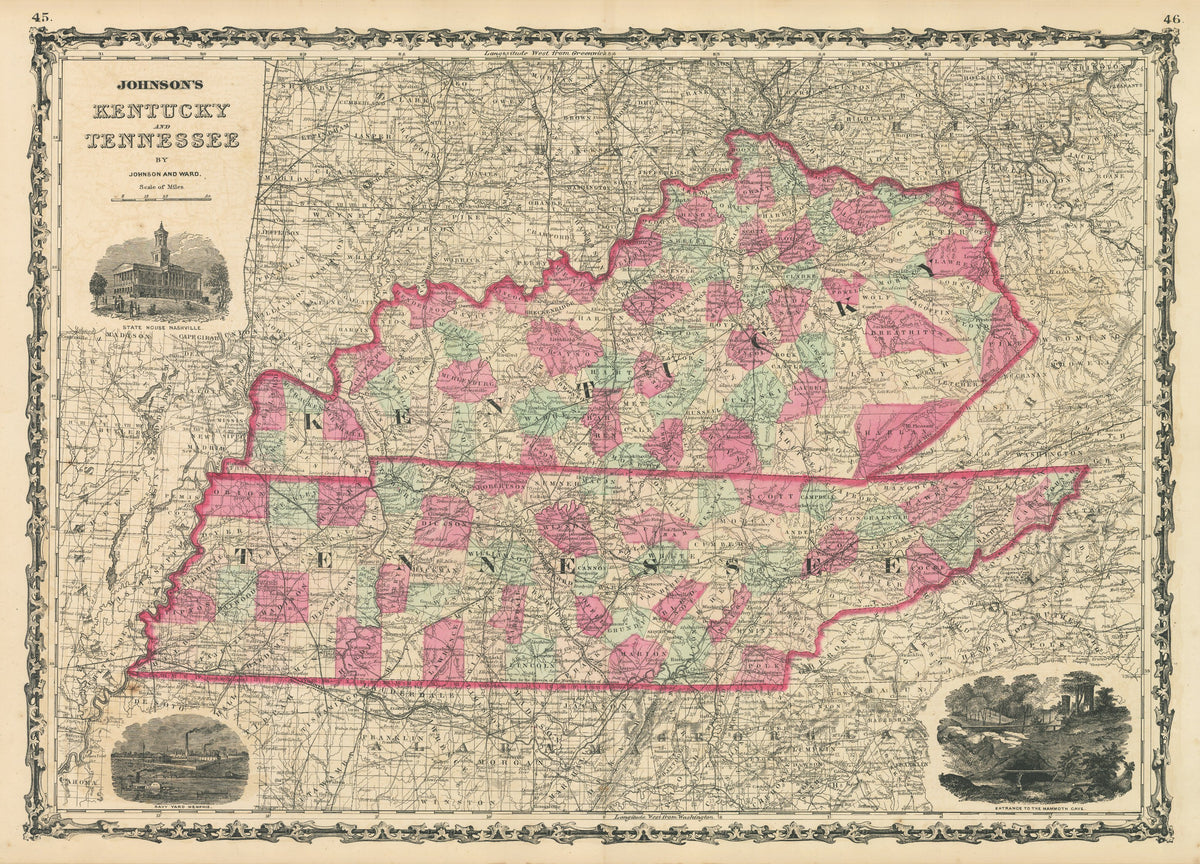 1862 Johnson's Kentucky and Tennessee – the Vintage Map Shop, Inc.