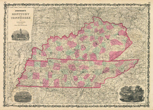 Vintage Map Print: Johnson's Kentucky and Tennessee, 1862