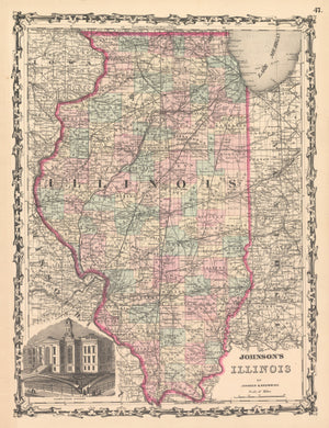Vintage Map Print: Johnson's Illinois, 1861