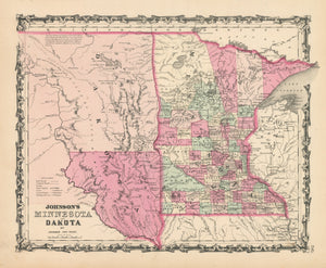Vintage Map Print: Johnson's Minnesota and Dakota, 1862