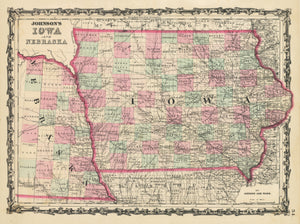 Vintage Map Print: Johnson's Iowa and Nebraska, 1862
