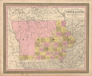 Vintage Map Print of the State of Iowa by: T. Cowperthwait, 1850