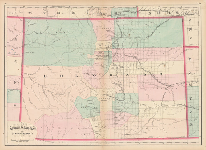 Vintage Map Print: Asher & Adams Colorado, 1874