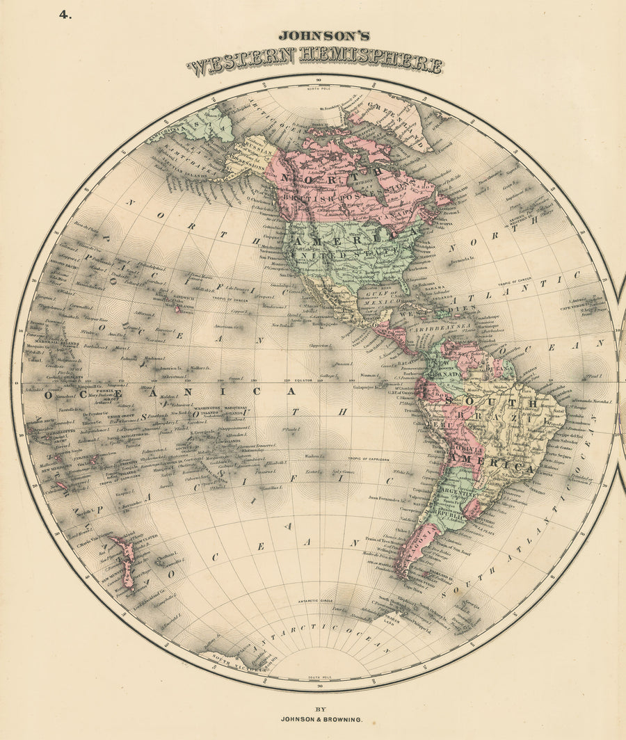 Vintage Map Print: Johnson's Western Hemisphere, 1861