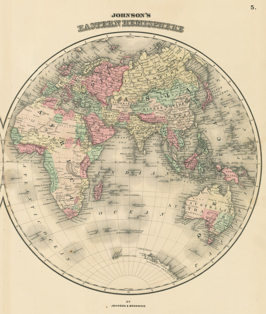 Vintage Map Print: Johnson's Eastern Hemisphere, 1861