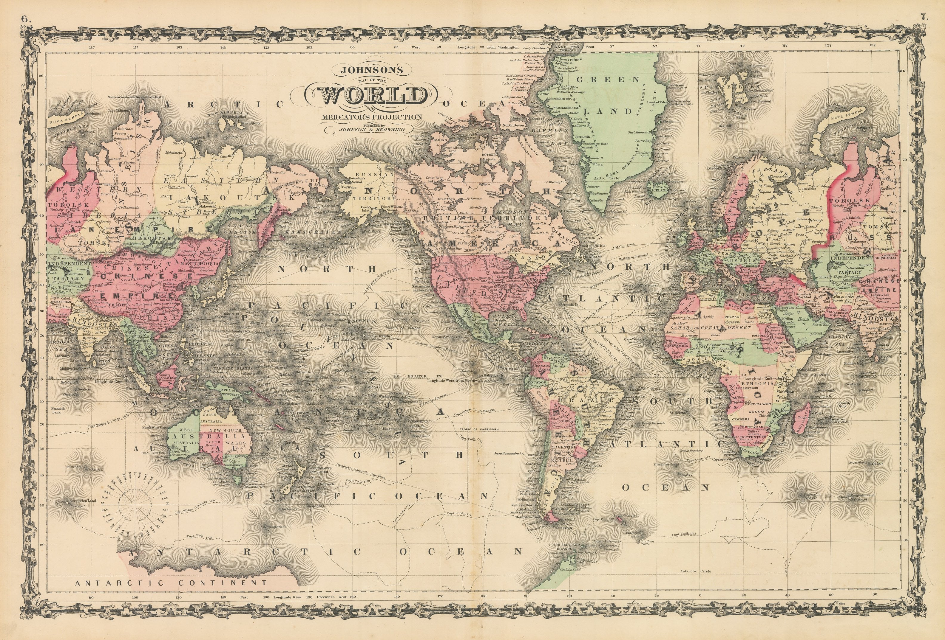 1861 Johnson's Map of the World on Mercator's Projection – the