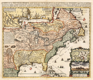 Vintage Map Print of North America: Carte De La Nouvelle France, ou se voit le cours des Grandes Rivieres de. S. Laurens & de Mississipi… By: Henri Abraham Chatelain  Date: 1719 (published) Amsterdam