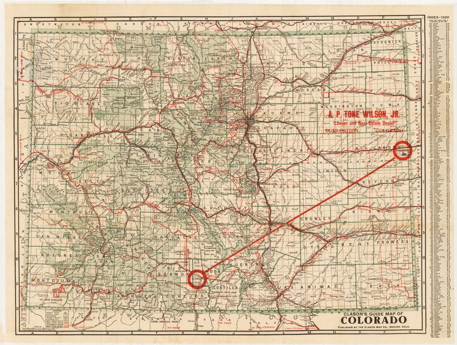 Clason’s Guide Map of Colorado By: George Clason Date: 1920 (dated) Denver, Colorado Size: 17.25 x 23.5 inches - Antique,Vintage, Rare, Colorado 