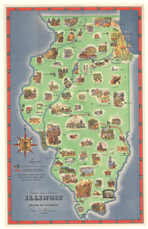 Scenic and Historic Illinois By: Rand McNally & Co. Date: 1949 (Copyright) Chicago Size: 33.5 x 21 inches - vintage, map, Illinois, Chicago, state parks 