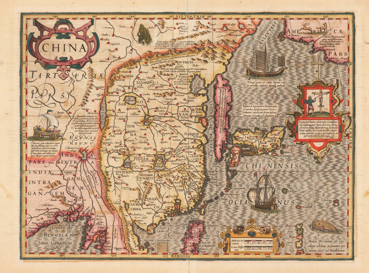 China By: Hondius Date: 1606 (Published) Amsterdam  Size: 18 x 13.5 inches (45.72 x 34.29 cm) - Vintage, map, china, korea, japan, asia