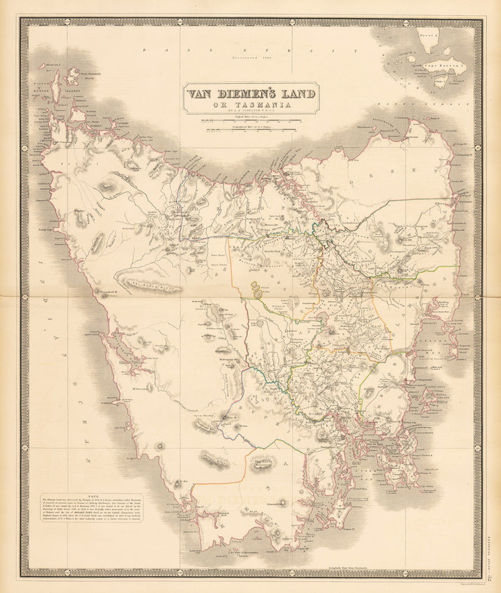 Van Diemen’s Land or Tasmania By: A.K. Johnston, F.R.G.S. 1851 (Published) Edinburgh 24 x 19.5 inches