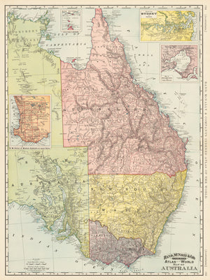 theVintageMapShop.com : Rand, McNally & Co’s. Indexed Atlas of the World Map of Australia By: William H. Rand Date: 1892 (Published) Boston 26 x 19.5 inches 