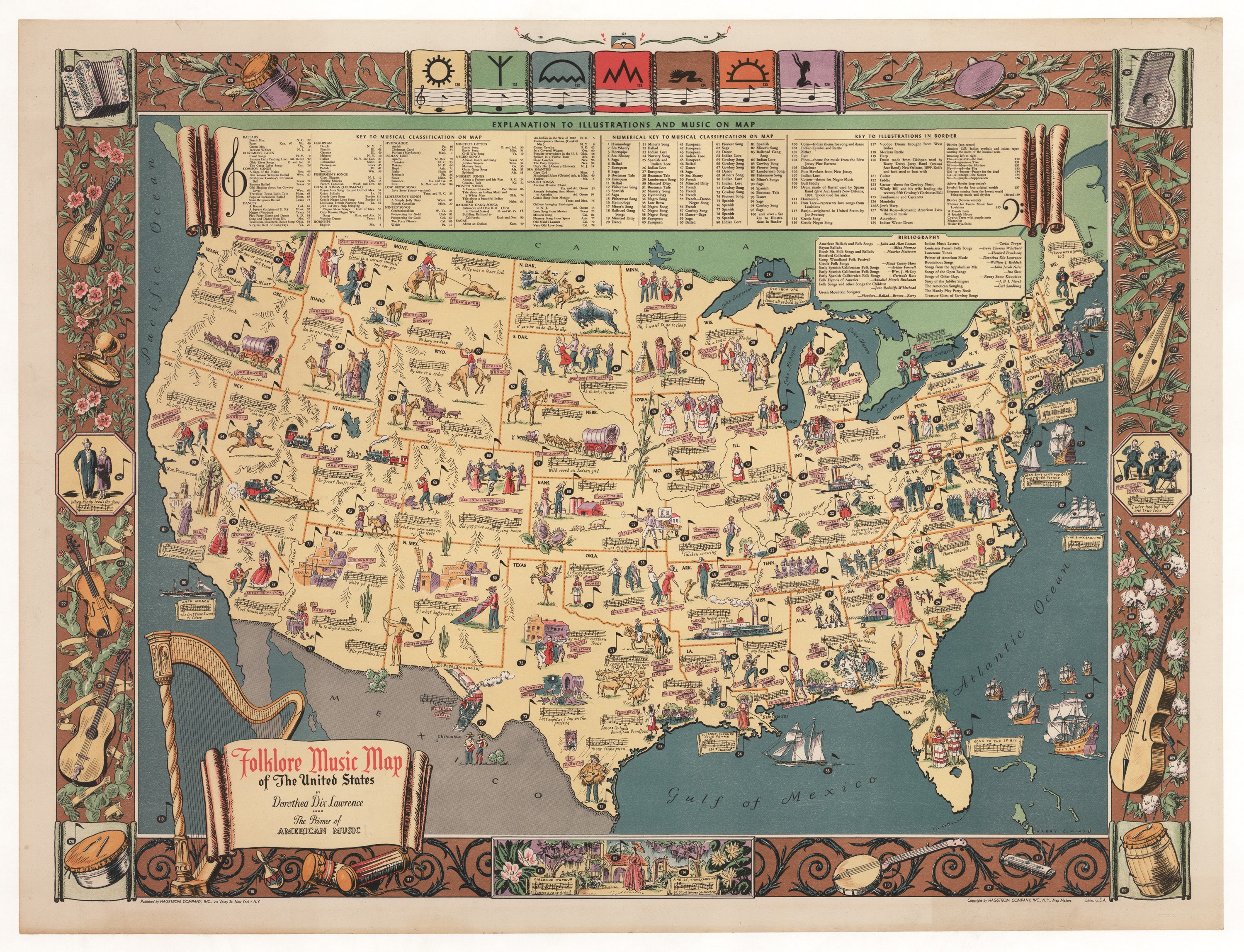 Folklore Music Map of the United States 1946 : TheVintageMapShop
