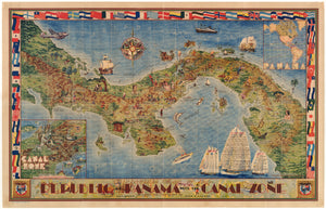 1940 Pictorial Map of the Republic of Panama with the Canal Zone